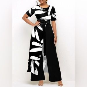 Pocket Belted Black & White Pants and top XXL New never worn 18/20 wide leg